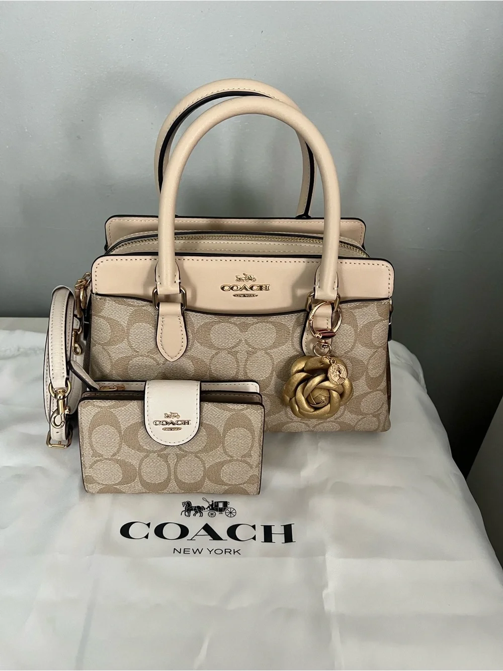 Coach Mini Darcie Carryall In Blocked Signature Canvas With Wallet